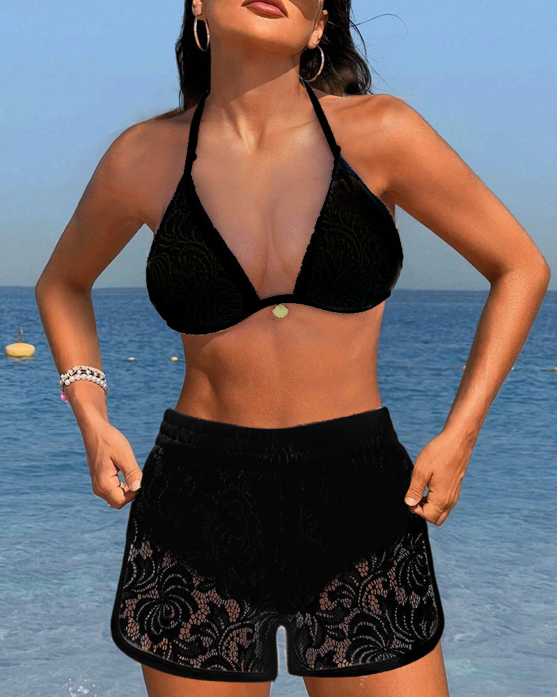 Laluna® | Elegantni jednobojni čipkani bikini