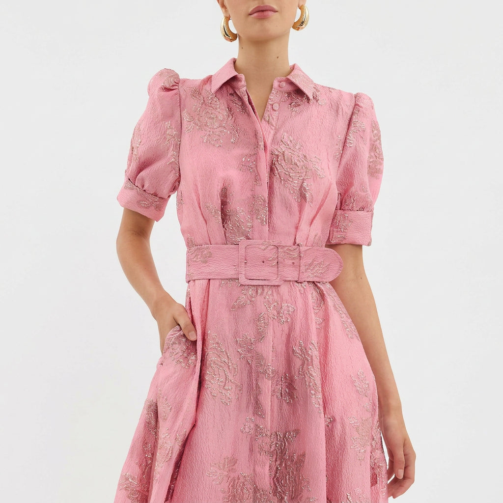 Matilde - Duga cvjetna haljina od jacquard tkanine s remenom