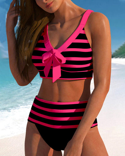 Laluna® | Prugasti Bikini s Visokim Strukom