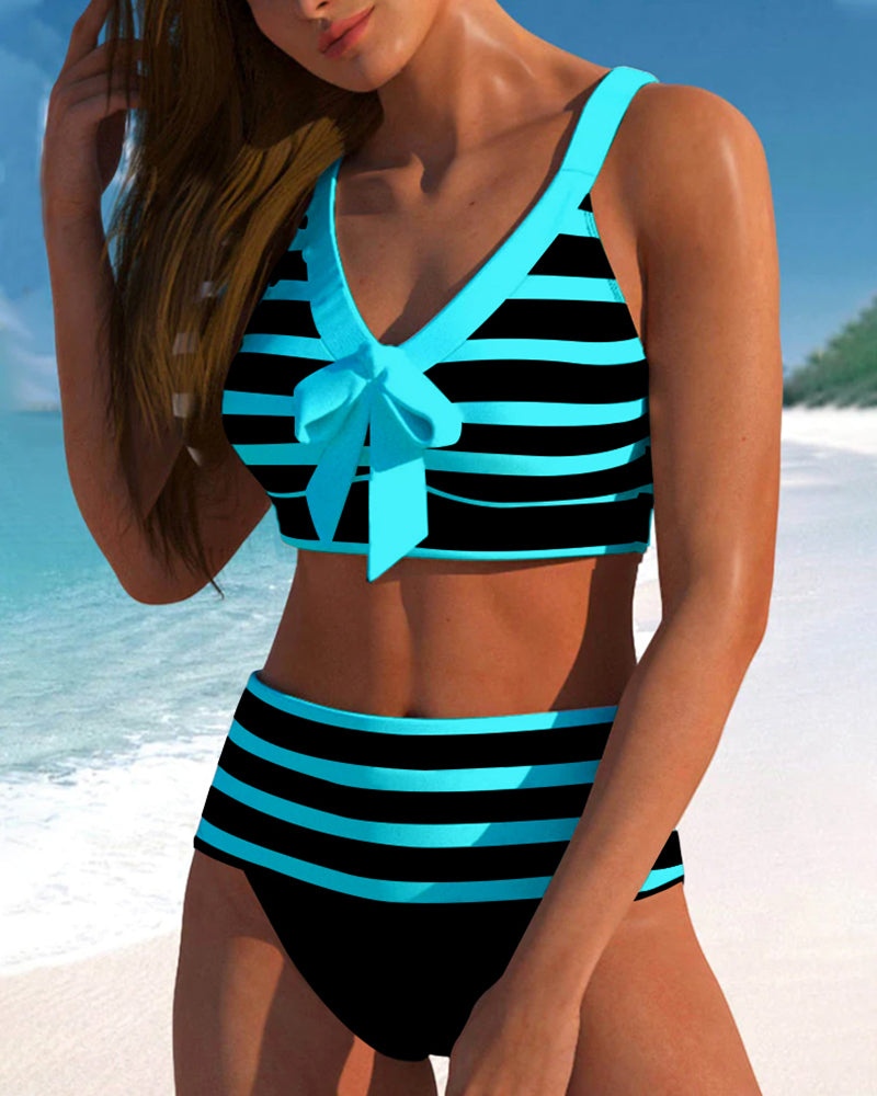Laluna® | Prugasti Bikini s Visokim Strukom