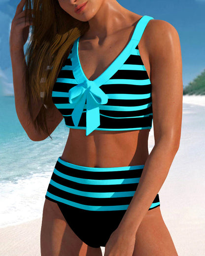 Laluna® | Prugasti Bikini s Visokim Strukom