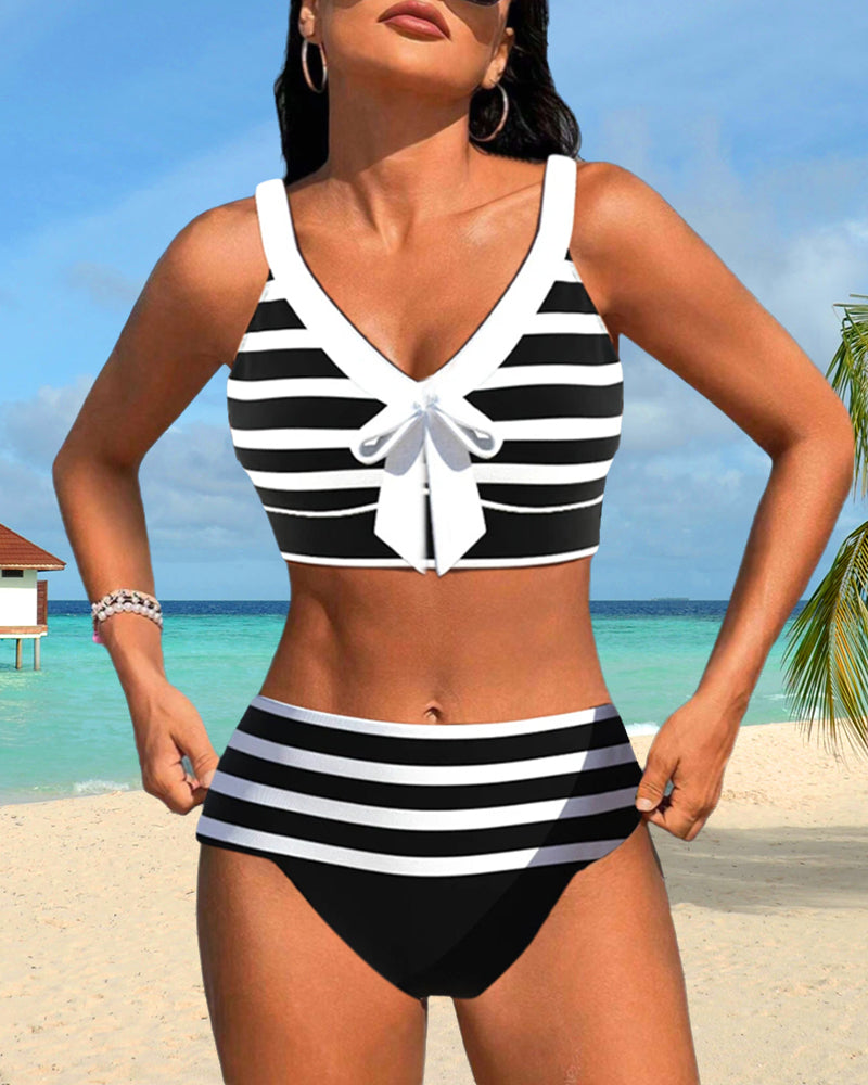 Laluna® | Prugasti Bikini s Visokim Strukom