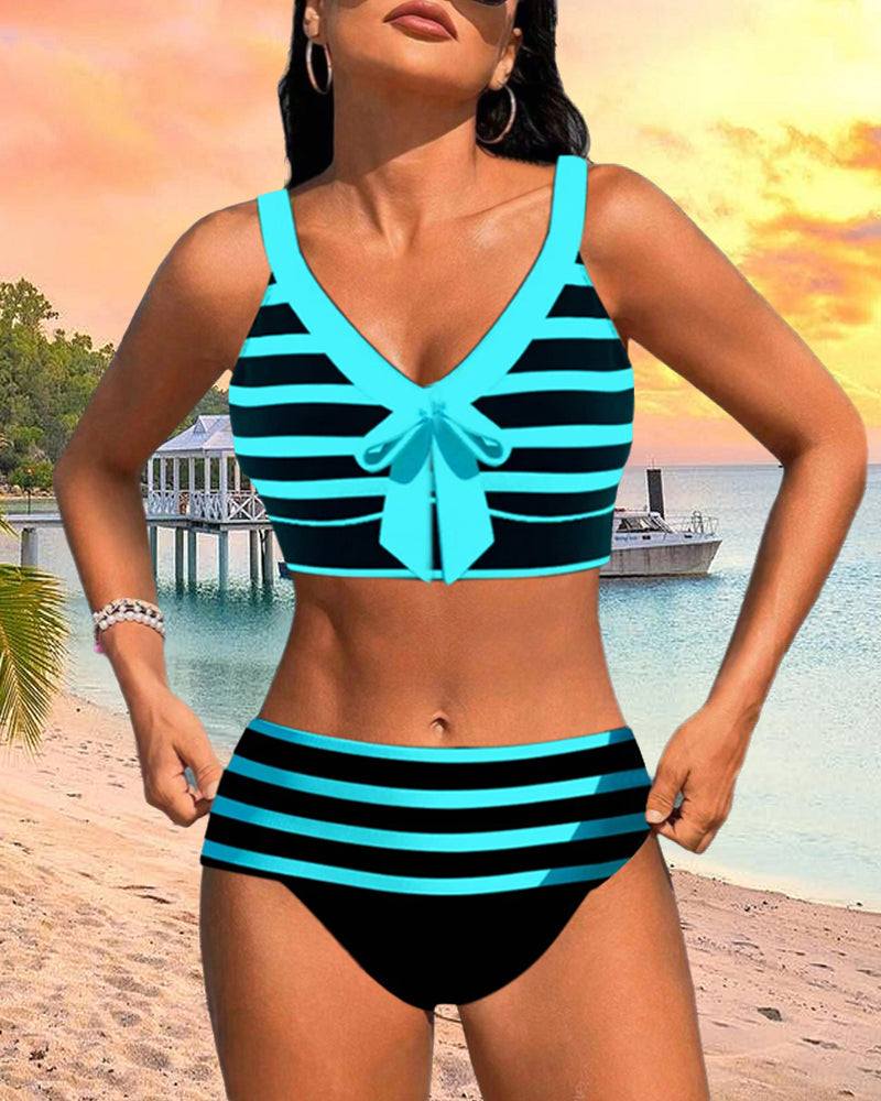 Laluna® | Prugasti Bikini s Visokim Strukom