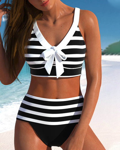 Laluna® | Prugasti Bikini s Visokim Strukom