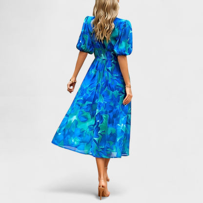 Clara - Elegantna Midi Haljina s Cvjetnim Printom