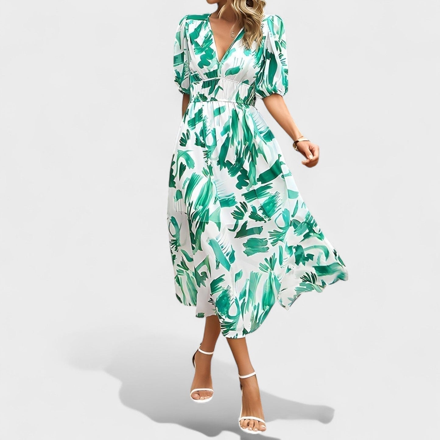 Clara - Elegantna Midi Haljina s Cvjetnim Printom