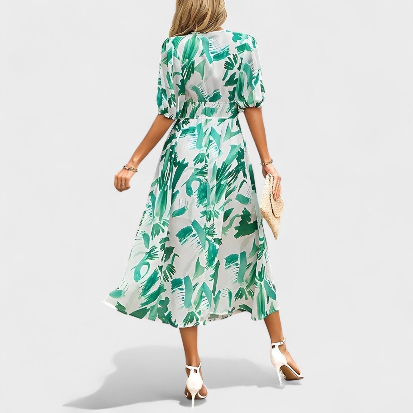 Clara - Elegantna Midi Haljina s Cvjetnim Printom