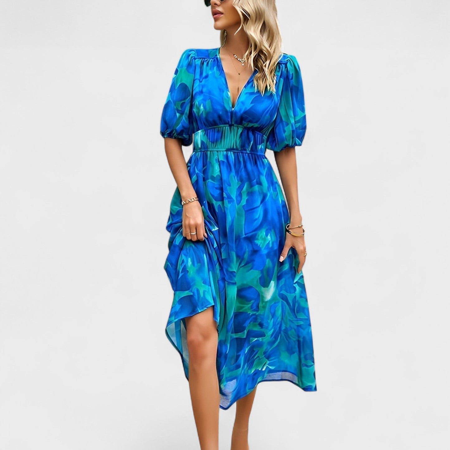 Clara - Elegantna Midi Haljina s Cvjetnim Printom