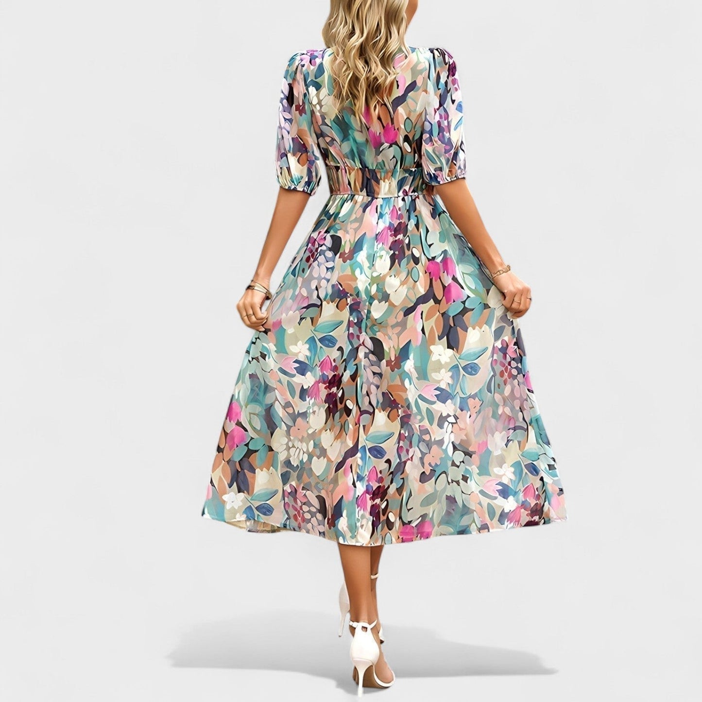 Clara - Elegantna Midi Haljina s Cvjetnim Printom