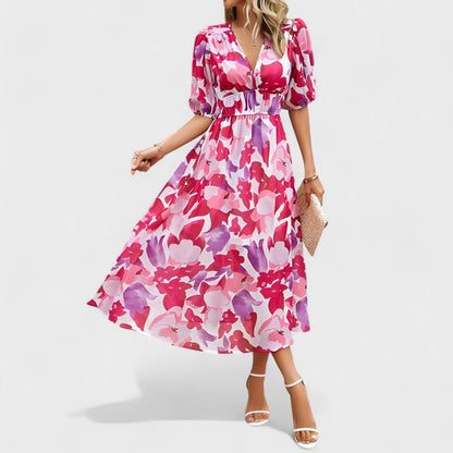 Clara - Elegantna Midi Haljina s Cvjetnim Printom