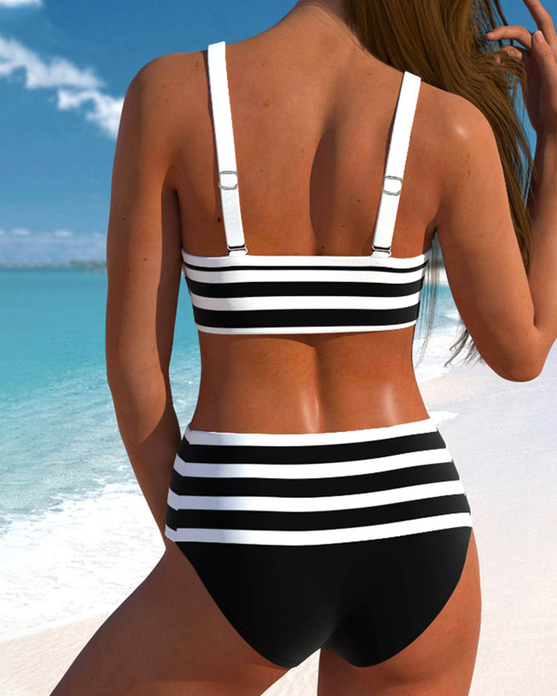 Laluna® | Prugasti Bikini s Visokim Strukom