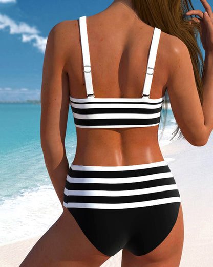 Laluna® | Prugasti Bikini s Visokim Strukom