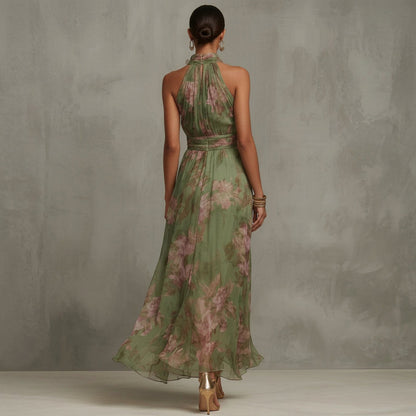 Filipa - Cvjetna Maxi Haljina s Halter Izrezom