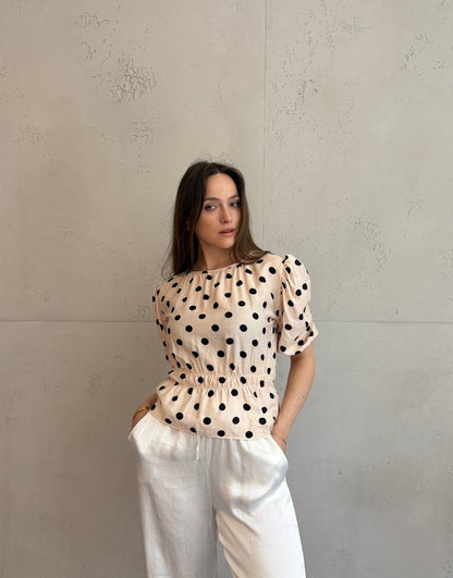 Polka Dots Bluza s Kratkim Rukavima – Uže kroz Gumeni Pojas