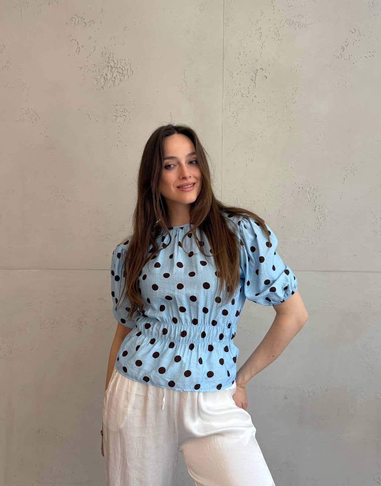Polka Dots Bluza s Kratkim Rukavima – Uže kroz Gumeni Pojas