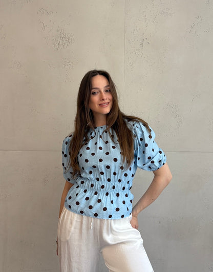 Polka Dots Bluza s Kratkim Rukavima – Uže kroz Gumeni Pojas