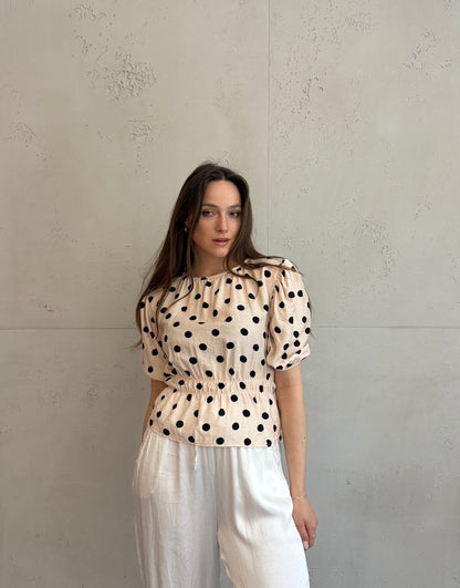 Polka Dots Bluza s Kratkim Rukavima – Uže kroz Gumeni Pojas