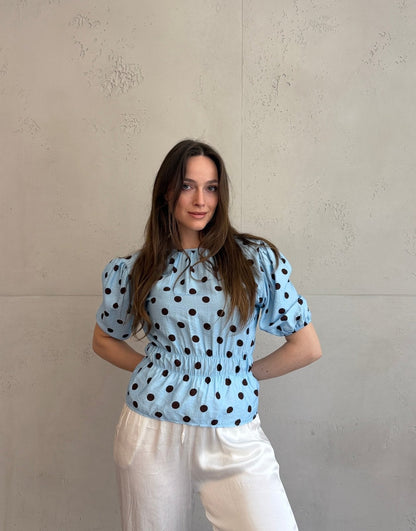 Polka Dots Bluza s Kratkim Rukavima – Uže kroz Gumeni Pojas