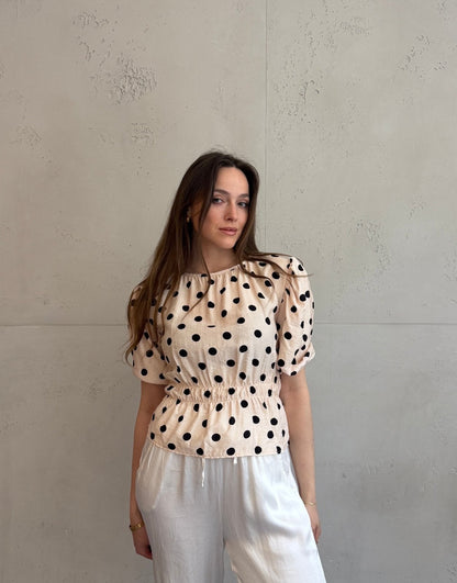 Polka Dots Bluza s Kratkim Rukavima – Uže kroz Gumeni Pojas